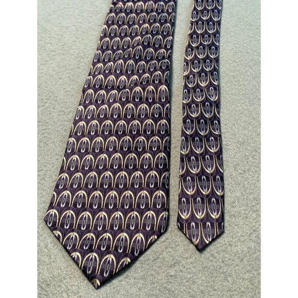 Stafford Mens Silk Tie Purple and Gold Geometric Pattern Necktie - Picture 5 of 5